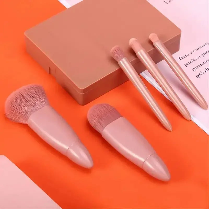 5pcs Travel Size Makeup Brushes Set Mini Makeup Brushes, Small Complete Function Cosmetic Brushes Kit With Case And Mirror Perfe